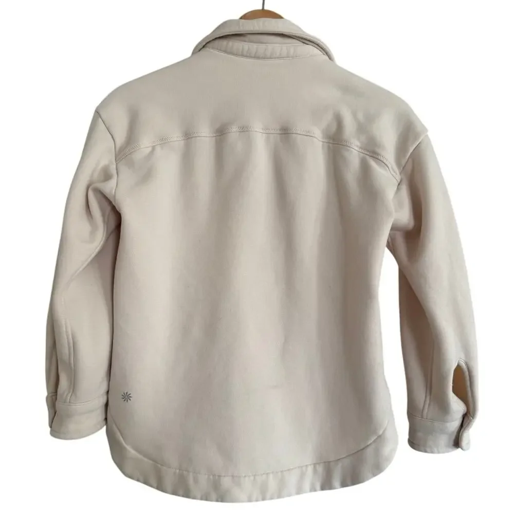 Athleta Girl Cream Fleece Lined Snap Button Down Shacket Medium Athleisure Basic